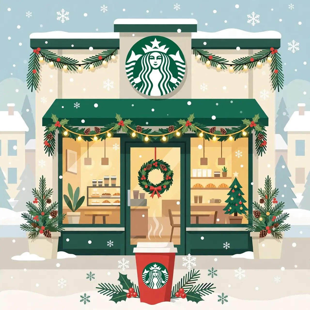 Does Starbucks Hire Seasonal Workers for the Holidays? 1 Starbucks holiday seasonal hiring — decorated storefront during the Christmas hiring season