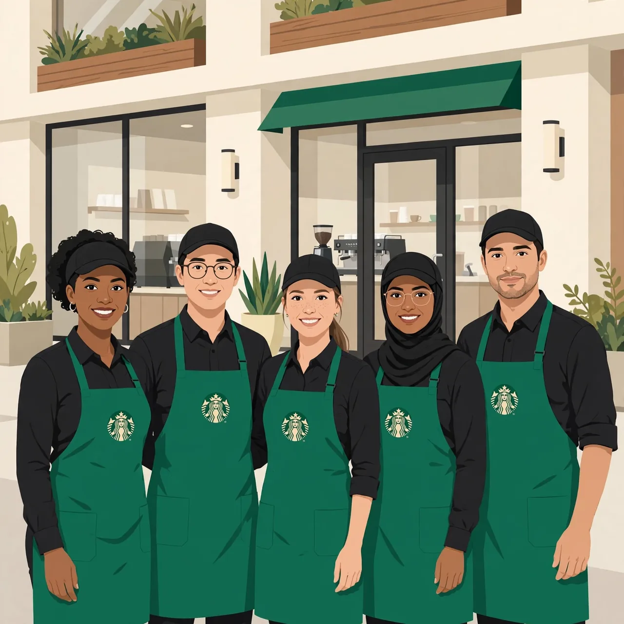 Is Starbucks Unionized? What Applicants Should Know 1 Starbucks partners in green aprons outside a coffeehouse — is Starbucks unionized explainer for applicants
